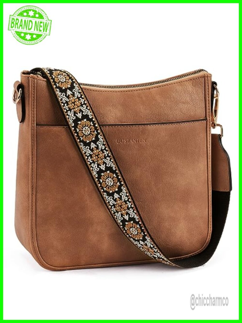 Vegan Leather Crossbody Bag Hobo Purse Wide Adjustable Strap